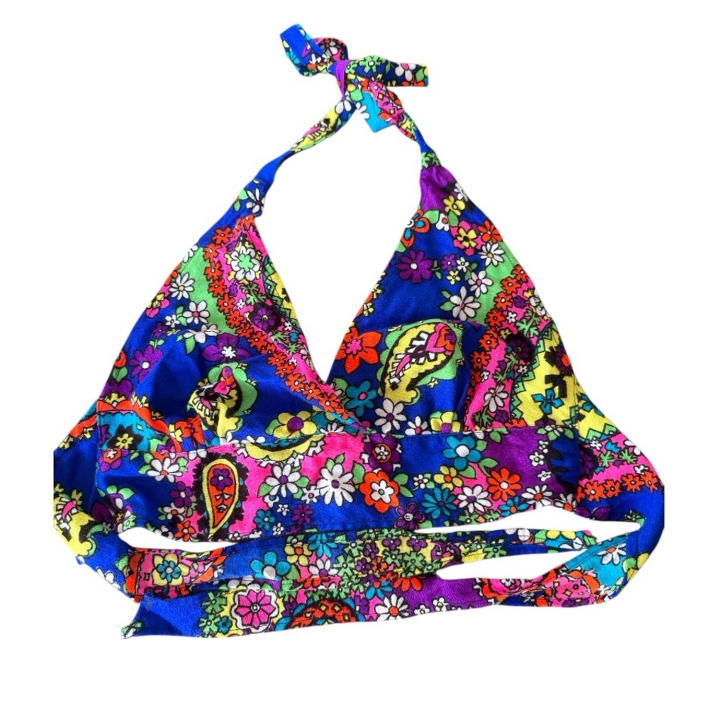 SOLD ON DEPOP Vintage Psychedelic Floral Halter Top - Medium 🌈